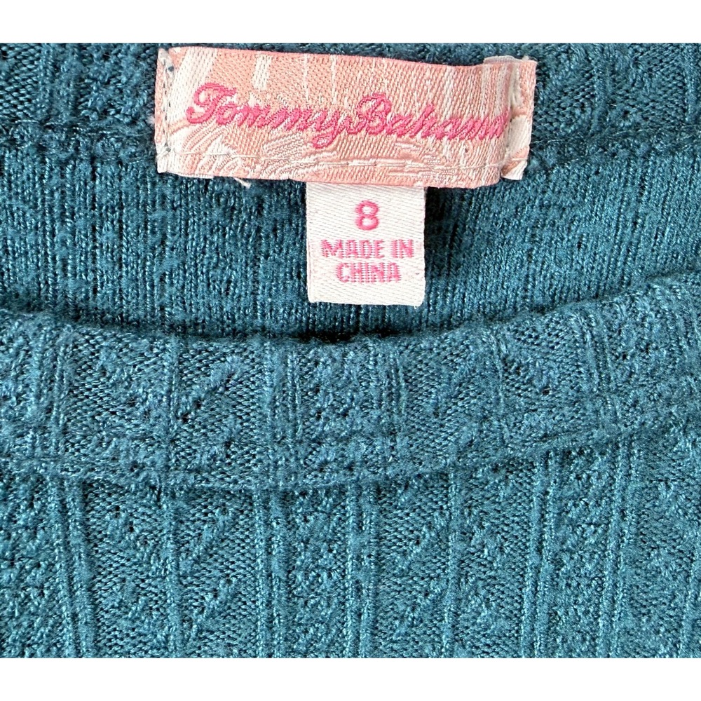 Tommy Bahama Womens 8 Teal Pointelle Knit Lace Up Side Pullover Sweater #1912 - Picture 5 of 10